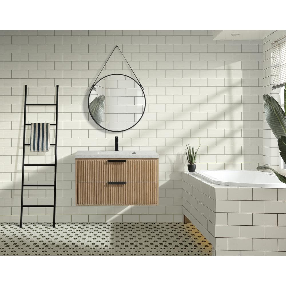 San Diego 36" Weathered Fir Floating Bathroom Vanity with Concrete Top