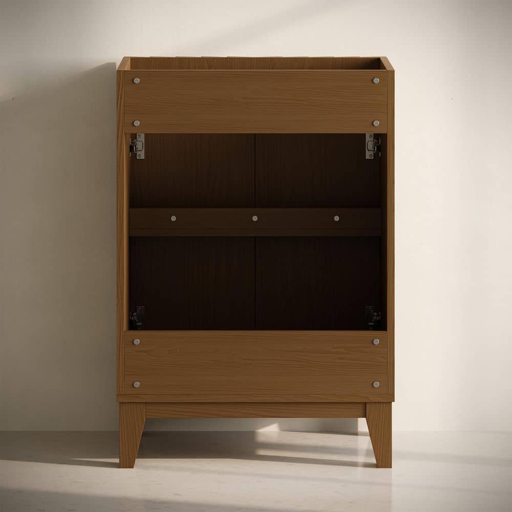 Troyes 24" Brown Oak Freestanding Vanity with Matte Black Sink Top