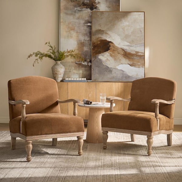 JAYDEN CREATION Haze Farmhouse Caramel Polyester Arm Chair Set of