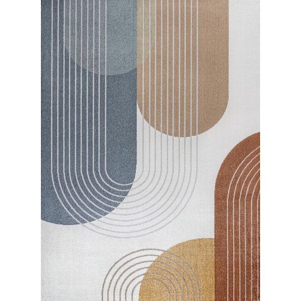 Arches Contemporary Minimalist Machine-Washable Multi 8 ft. x 10 ft. Area Rug