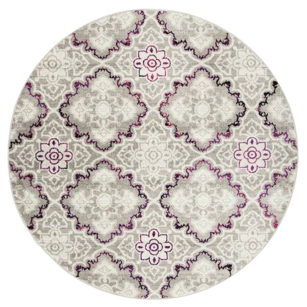 Skyler 7 ft. x 7 ft. Gray/Pink Persian Round Rug