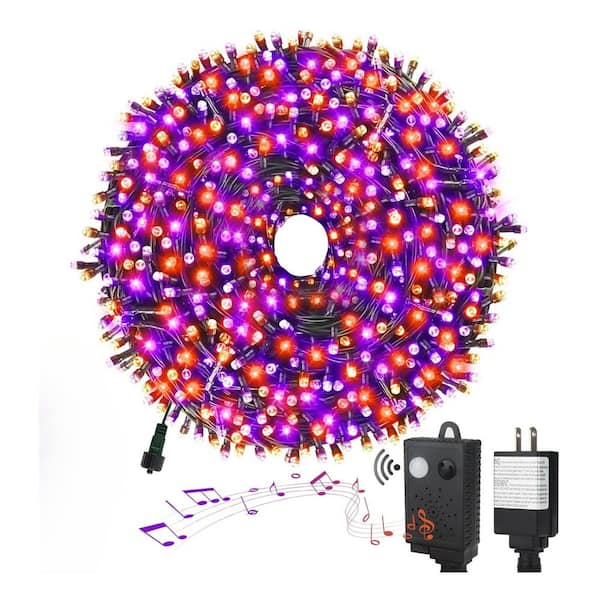 Lukyamzn 300 Lights 105 ft. Indoor/Outdoor Plug-in LED Halloween String Lights with Spooky Music for Room & Decor, Purple+Orange