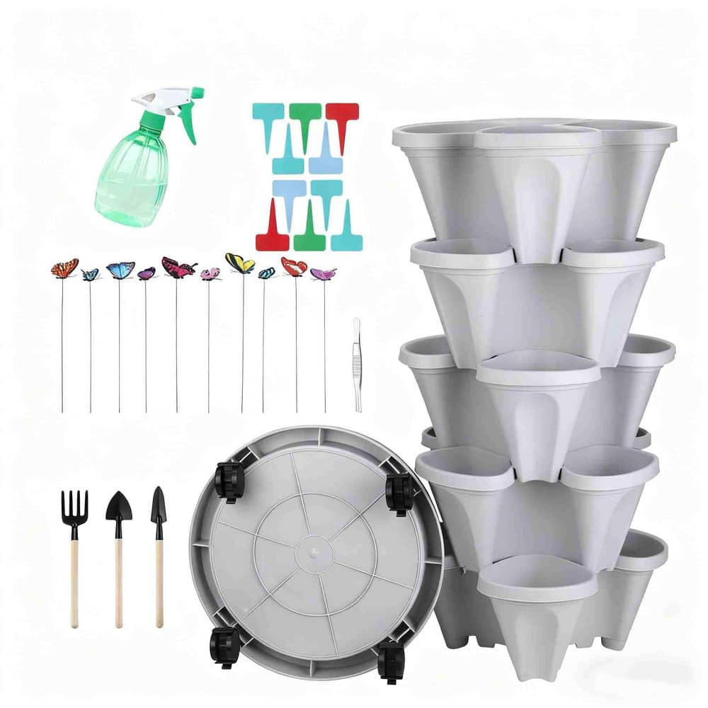 5-Tier Gray Polyethylene Vertical Stackable Planter with Garen Tool Set for Indoor/Outdoor Growing Vegetables price history on PriceWatchPro