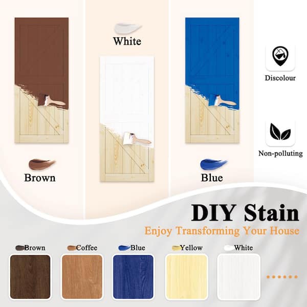 36 in. x 84 in. Paneled K Shape Solid Pine Wood Unfished Barn Door Slab with Installation Hardware Kit and Soft Close