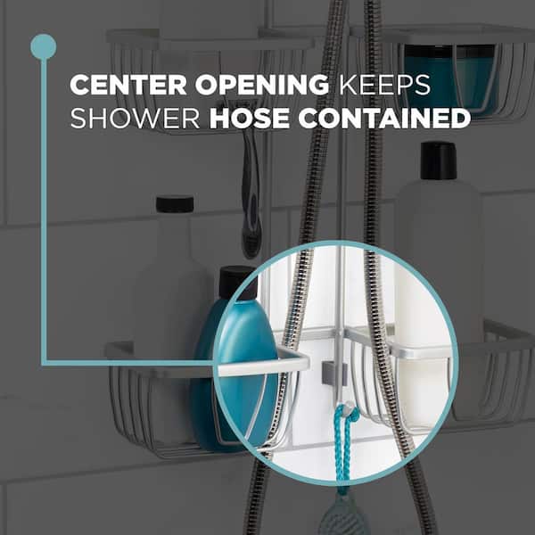 Zenna Home NeverRust Aluminum Over The Shower Hand Held Shower Hose Caddy  in Satin Chrome 7414ALL - The Home Depot