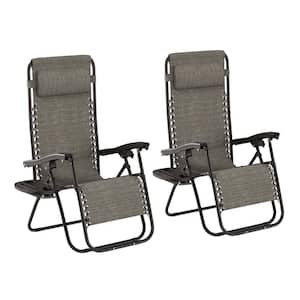Gray Folding Zero Gravity Steel Outdoor Lounge Chairs (2-Pack)
