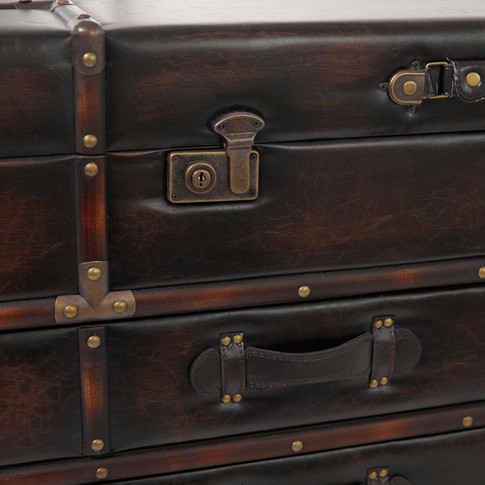 Vintage Brown Wood Trunk Coffee Table with Storage