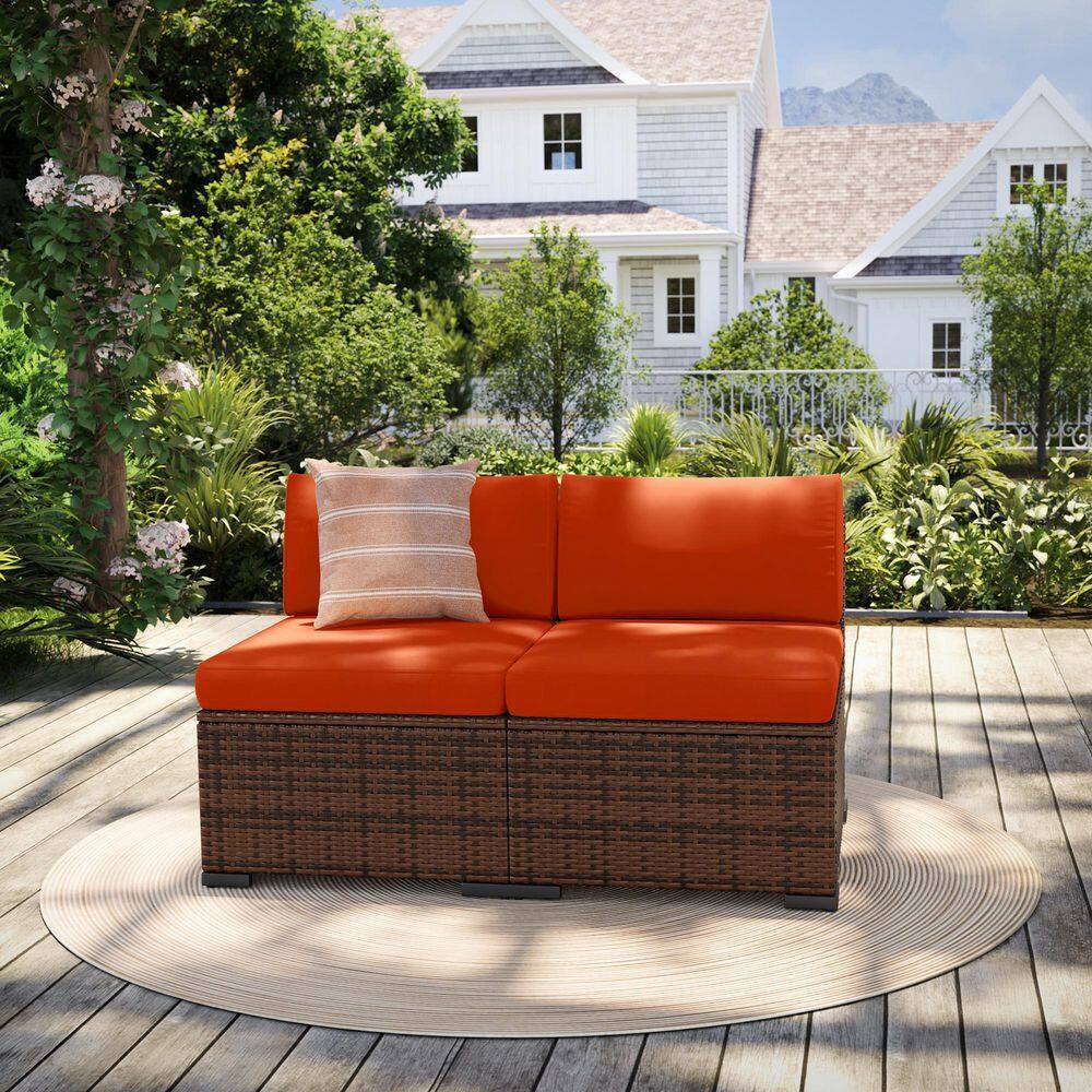 Wicker Outdoor Armless Loveseat with Orange Cushions (Set Of 2) price history on PriceWatchPro