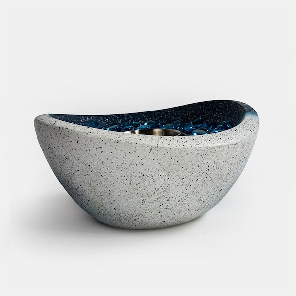 Unbranded 11.42 in. x 5.91 in. Oval Ethanol Concrete Tabletop Fire Pit with Personal Fireplace Mini Fire Pit in White Blue