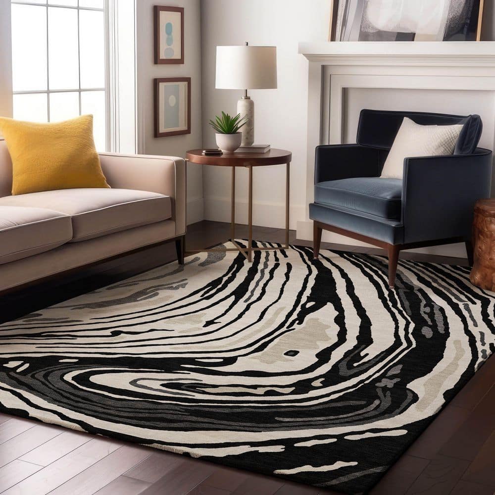 Mayfield Premium Machine Washable Abstract AMF1051 Black 10 ft. x 14 ft. Area Rug price history on PriceWatchPro