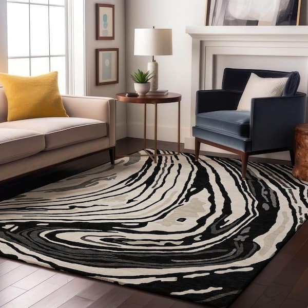 Mayfield Premium Machine Washable Abstract AMF1051 Black 8 ft. x 10 ft. Area Rug