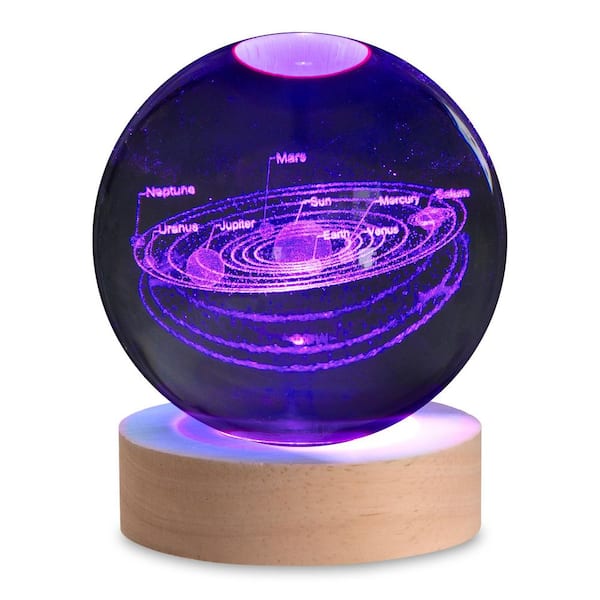 Unbranded 3.15 in. Color Changing 3D Floating Solar System 1.5-Watt T10 Integrated LED Crystal Orb Light