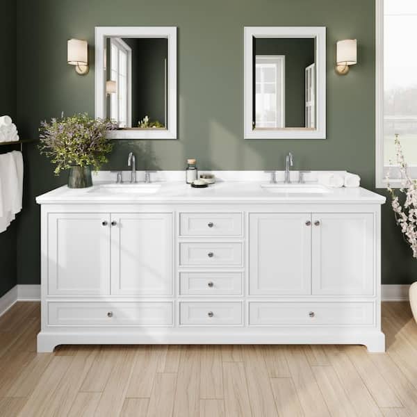 Deborah 80 in. Double Freestanding White Bath Vanity with White Cultured Marble Top