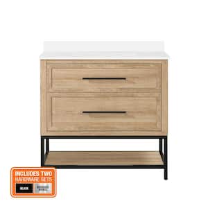 Corley 36 in. W x 19 in. D x 34 in. H Single Sink Bath Vanity in Weathered Tan with White Engineered Stone Top
