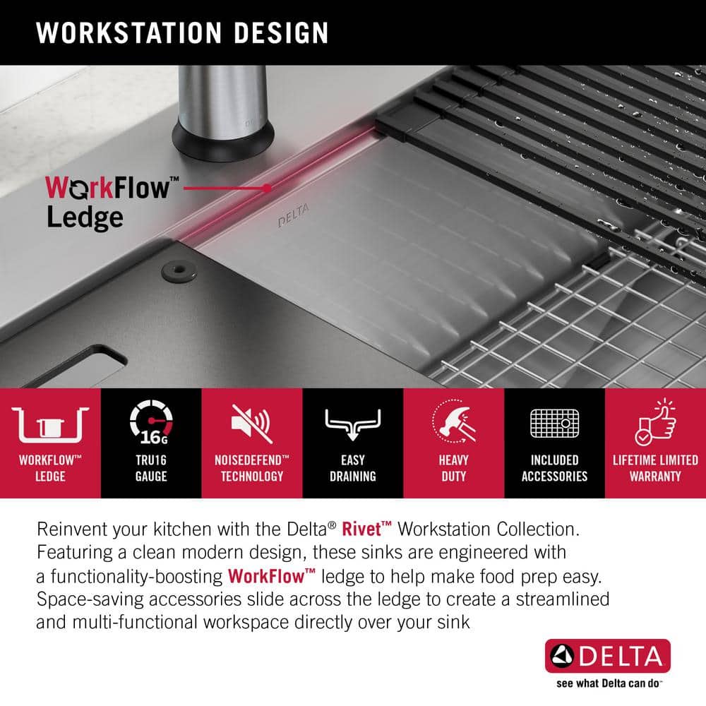 Delta 33-Inch Stainless Steel Single Bowl Workstation Kitchen Sink