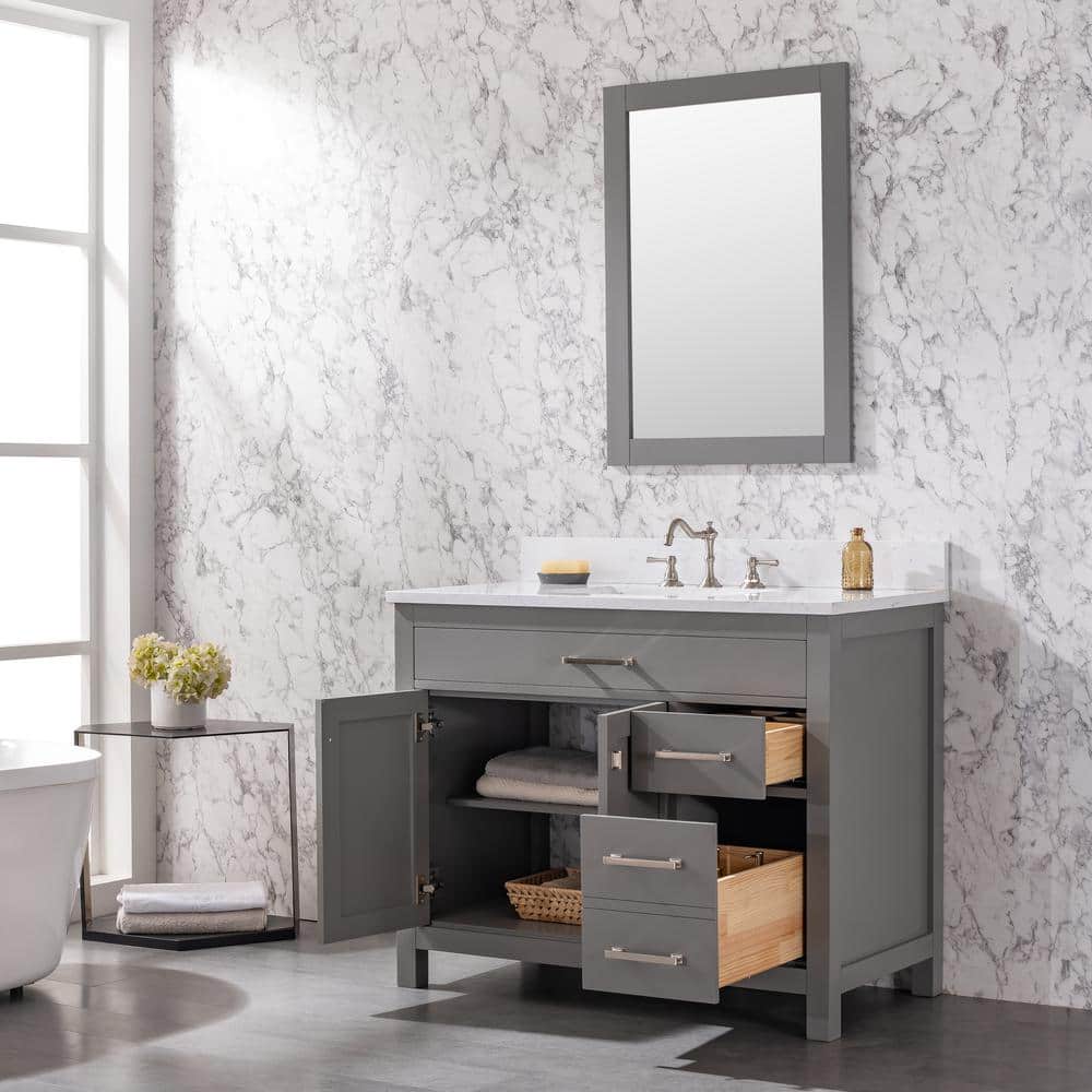 Jasper 42'' Gray Freestanding Bathroom Vanity with Carrara Top