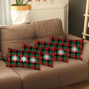 Decorative Christmas Snowflakes Throw Pillow Cover Lumbar 12 in. x 20 in. Red and Green for Couch, Bedding (Set of 4)
