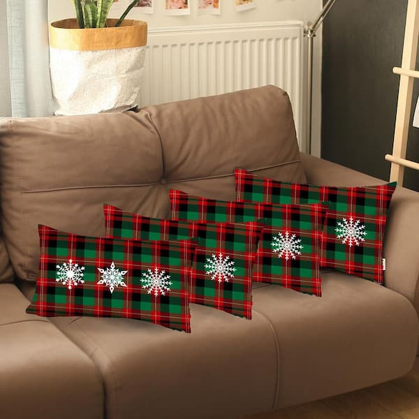 MIKE & Co. NEW YORK Decorative Christmas Snowflakes Throw Pillow Cover Lumbar 12 in. x 20 in. Red and Green for Couch, Bedding (Set of 4)