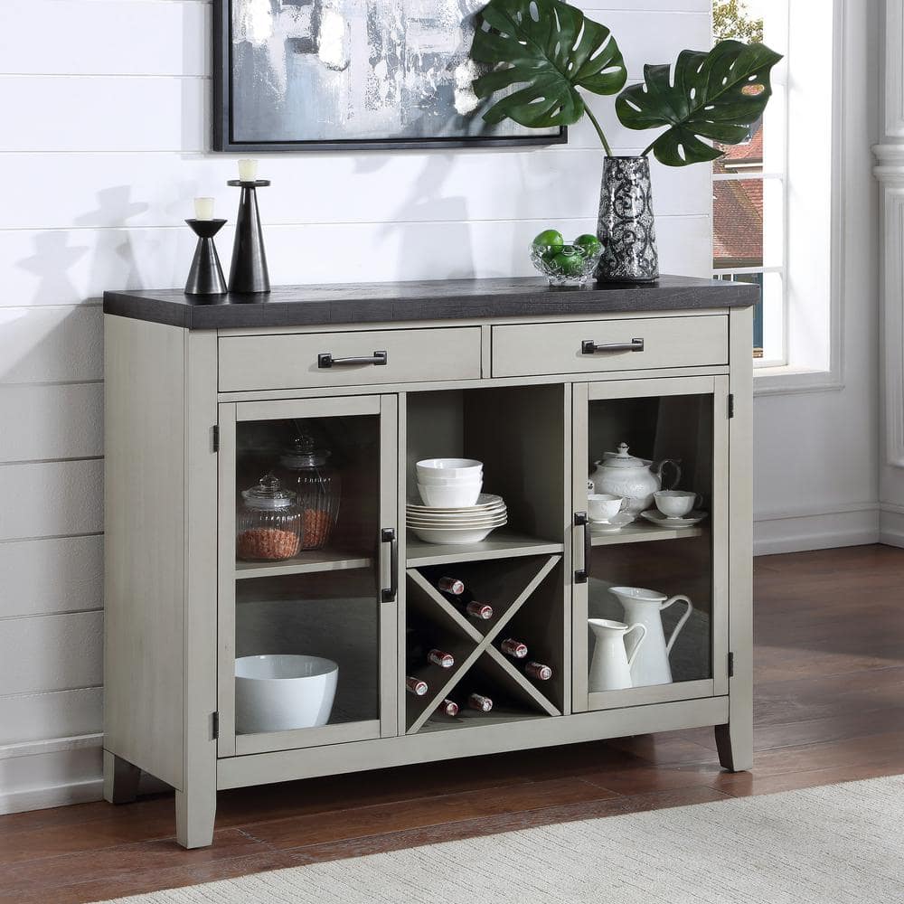 Hyland Stone Gray and Charcoal Wood Server with Glass Doors