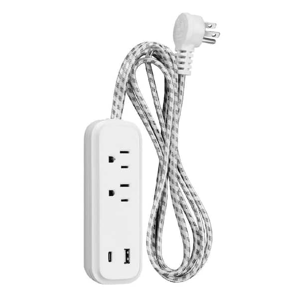 2-Outlet 6ft Braided Cord Power Strip With 1A1C USB