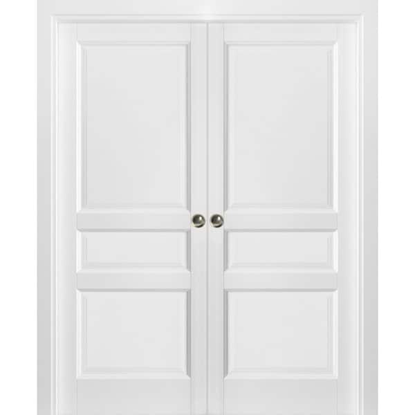 Sartodoors 48 in. x 84 in. 2 Panel White Finished Solid Wood Sliding Door with Hardware