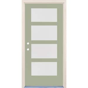 36 in. x 80 in. Right-Hand/Inswing 4 Lite Satin Etch Glass Cypress Painted Fiberglass Prehung Front Door w/4-9/16" Frame