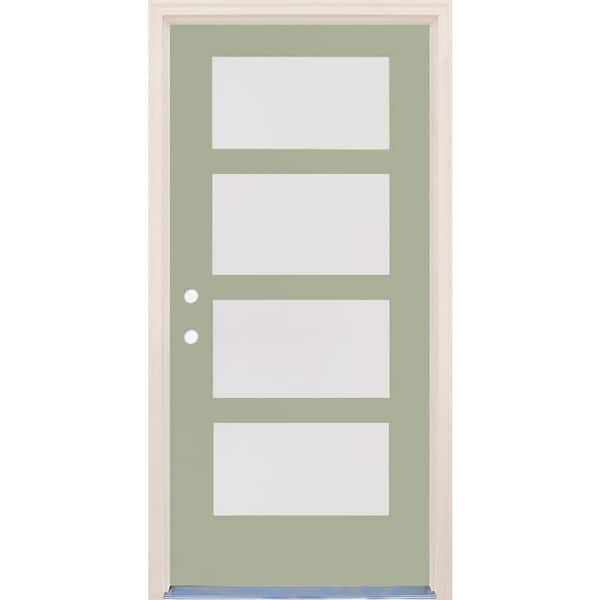 Builders Choice 36 in. x 80 in. Right-Hand/Inswing 4 Lite Satin Etch Glass Cypress Painted Fiberglass Prehung Front Door w/4-9/16" Frame