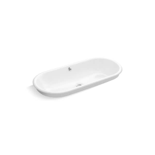 KOHLER Iron Plains 33 in. Drop-In/Under-Mount Cast Iron Bathroom Sink in White with Painted Underside