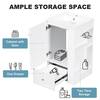 Infographic showing storage features of the vanity.