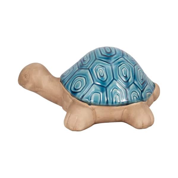 Turqoise Blue 13 in. x 6 in. Stoneware Tortoise Figurine