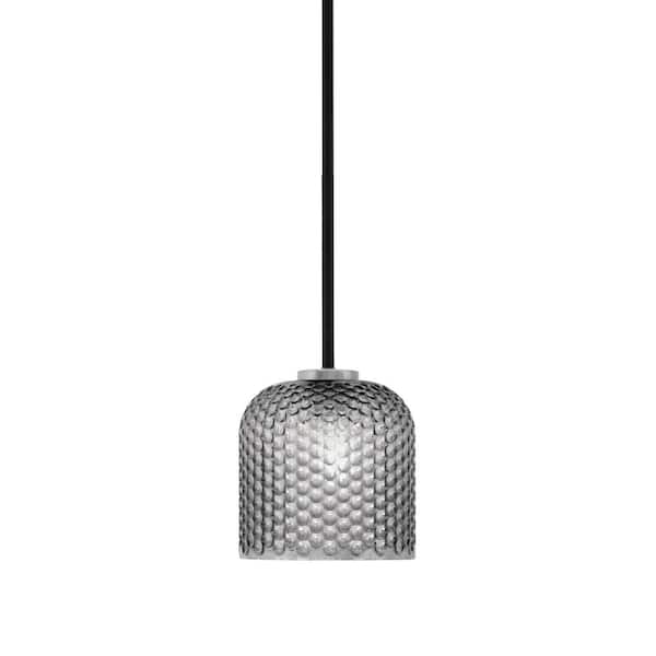 Unbranded Elonia 100-Watt 1 Light Matte Black & Graphite Stem Mini Pendant Light with 7 in. Smoke Textured Glass Shade
