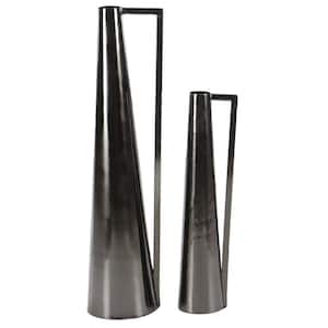 17 in., 22 in. Dark Gray Metal Decorative Vase with Handles (Set of 2)