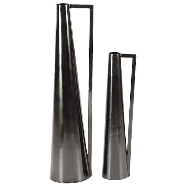 Litton Lane 17 in., 22 in. Dark Gray Metal Decorative Vase with Handles (Set of 2)