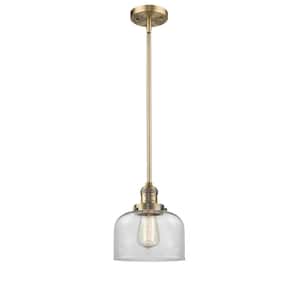 Bell 1 Light Brushed Brass Bowl Pendant Light with Clear Glass Shade