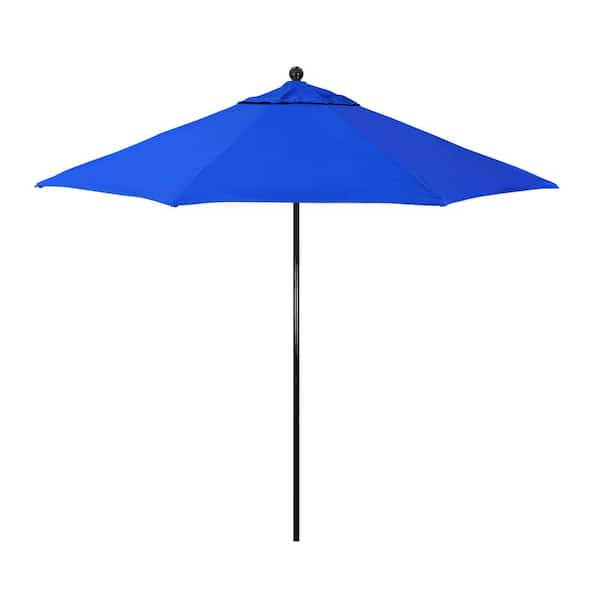 California Umbrella 9 ft. Black Fiberglass Market Patio Umbrella with Manual Push Lift in Pacific Blue Pacifica Premium