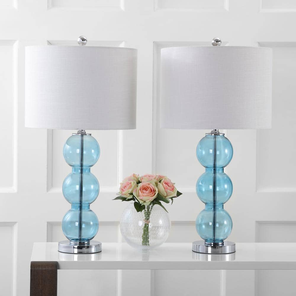 Bella 27" Sky Blue Glass Triple-Sphere Table Lamp Set