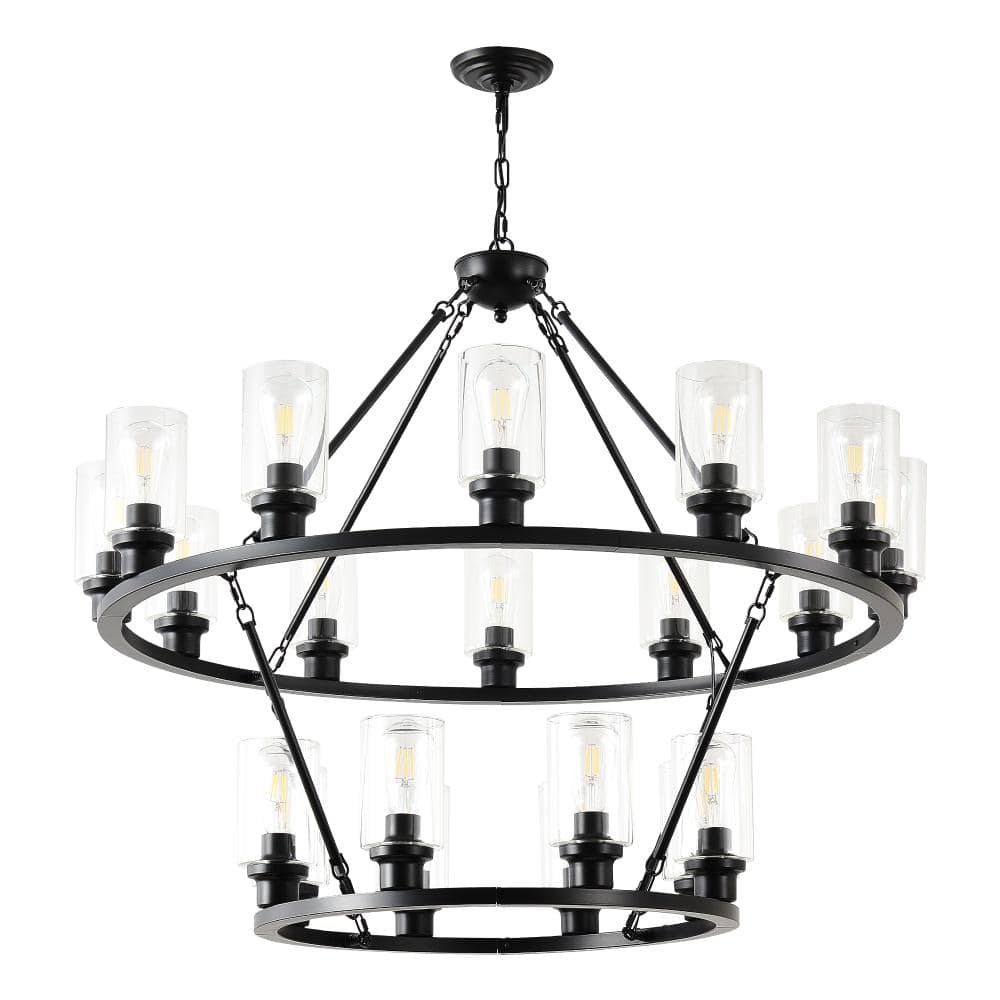 39.4 in. 20-Light Black Modern Farmhouse Two-Tier Carriage Wheel Chandelier price history on PriceWatchPro