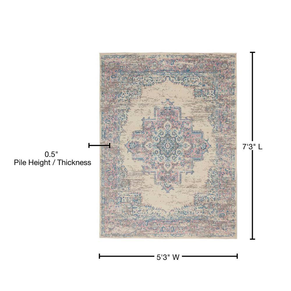 Ivory/Pink/Blue Hand-knotted Synthetic Medallion Area Rug