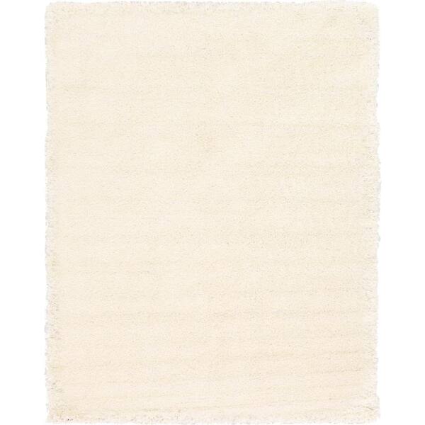 Unique Loom Solid Shag Snow White 9 ft. x 12 ft. Area Rug