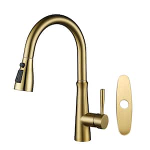 Single Handle High Arc Pull Down Sprayer Kitchen Faucet in Brushed Gold
