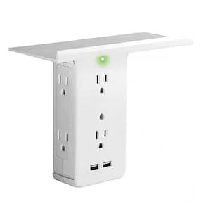 6-Outlet Wall Tap Surge protector with 3 USB Port, 1080 Joules Executive Shelf Charge Wall Outlet in White