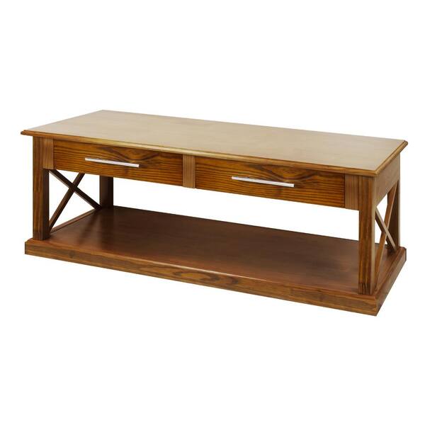 Casual Home Bay 48 in. Warm Brown Large Rectangle Wood Coffee Table with Drawers