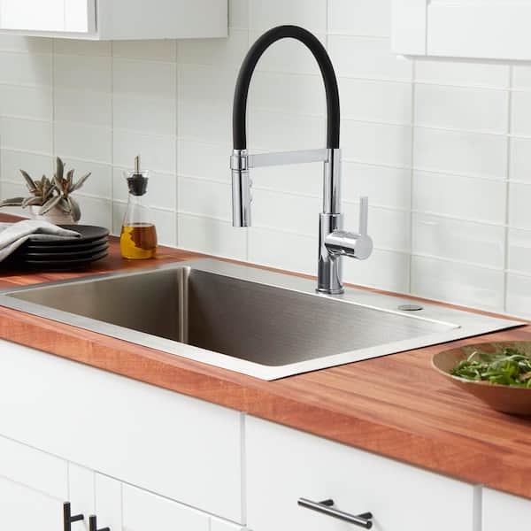 Statham Single Handle Spring Neck Pull Down Sprayer Kitchen Faucet in Polished Chrome