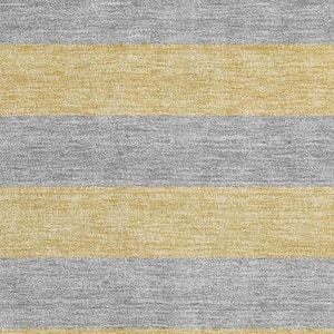 Silver 2 ft. x 8 ft. Woven Striped Polyester Runner Indoor/Outdoor Area Rug