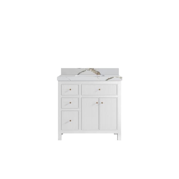 Willow Collections Sonoma 36 in. Single Sink Freestanding White Bath Vanity with Calacatta Gold Quartz Top Unassembled