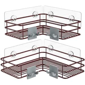 Wall Mount Adhesive Stainless Steel Corner Shower Caddy Shelf Basket Rack with Hooks in Bronze (2-Pack)