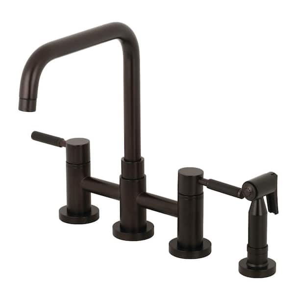 Kingston Brass Concord 2-Handle Bridge Kitchen Faucet with Side Sprayer in Oil Rubbed Bronze