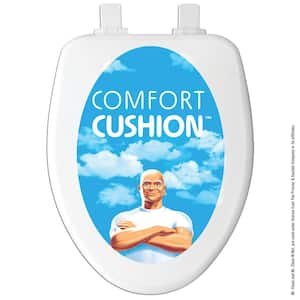 Comfort Cushion with Mr. Clean Elongated Front Toilet Seat in White with a Plastic Lid and Vinyl Ring + Antimicrobial