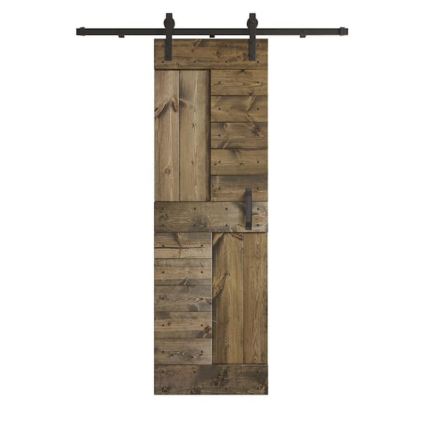 COAST SEQUOIA INC S Series 24 in. x 84 in. Aged Barrel DIY Knotty Wood Sliding Barn Door with Hardware Kit