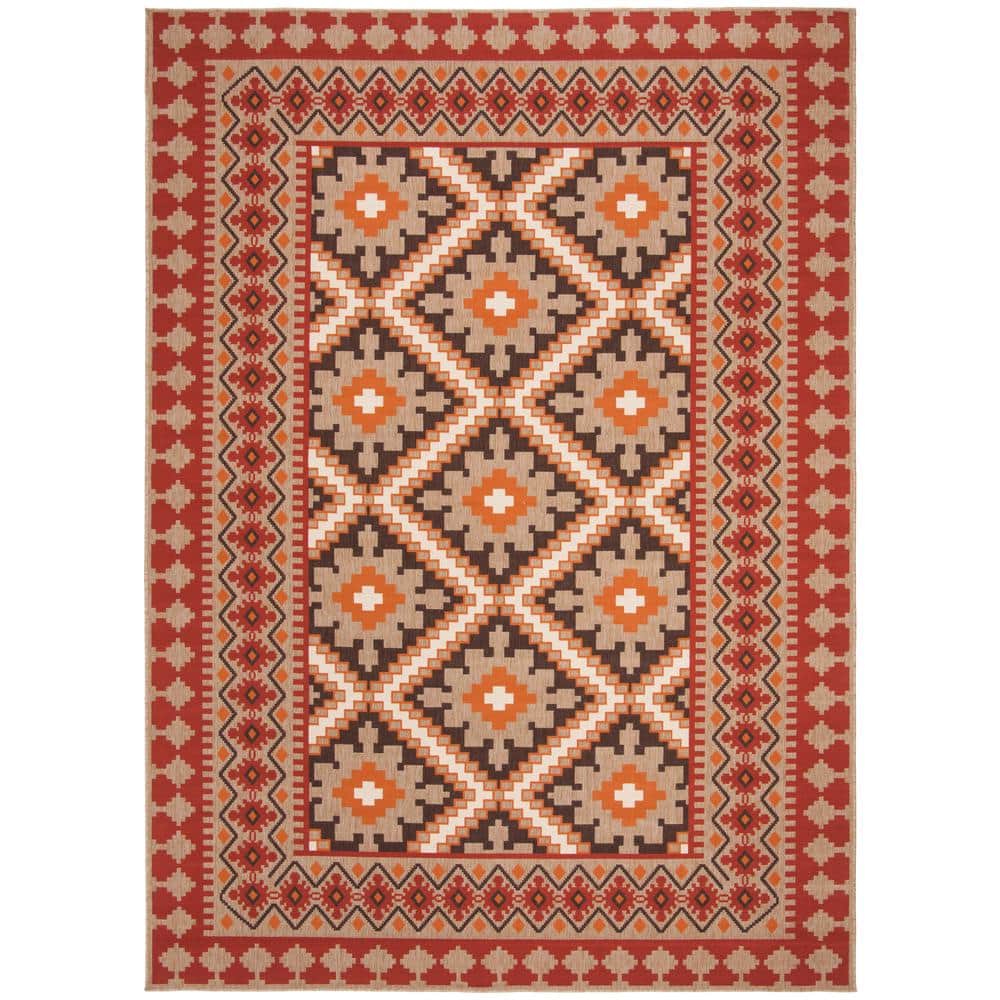 SAFAVIEH Veranda Red/Natural 9 ft. x 12 ft. Border Indoor/Outdoor Patio ...